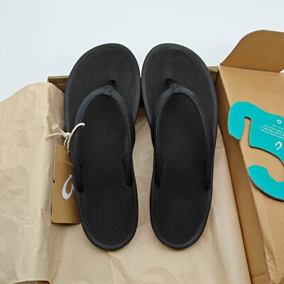 OluKai Kulapa Kai Women’s Size 6/9 Black/Black Flip Flops 20198-4040