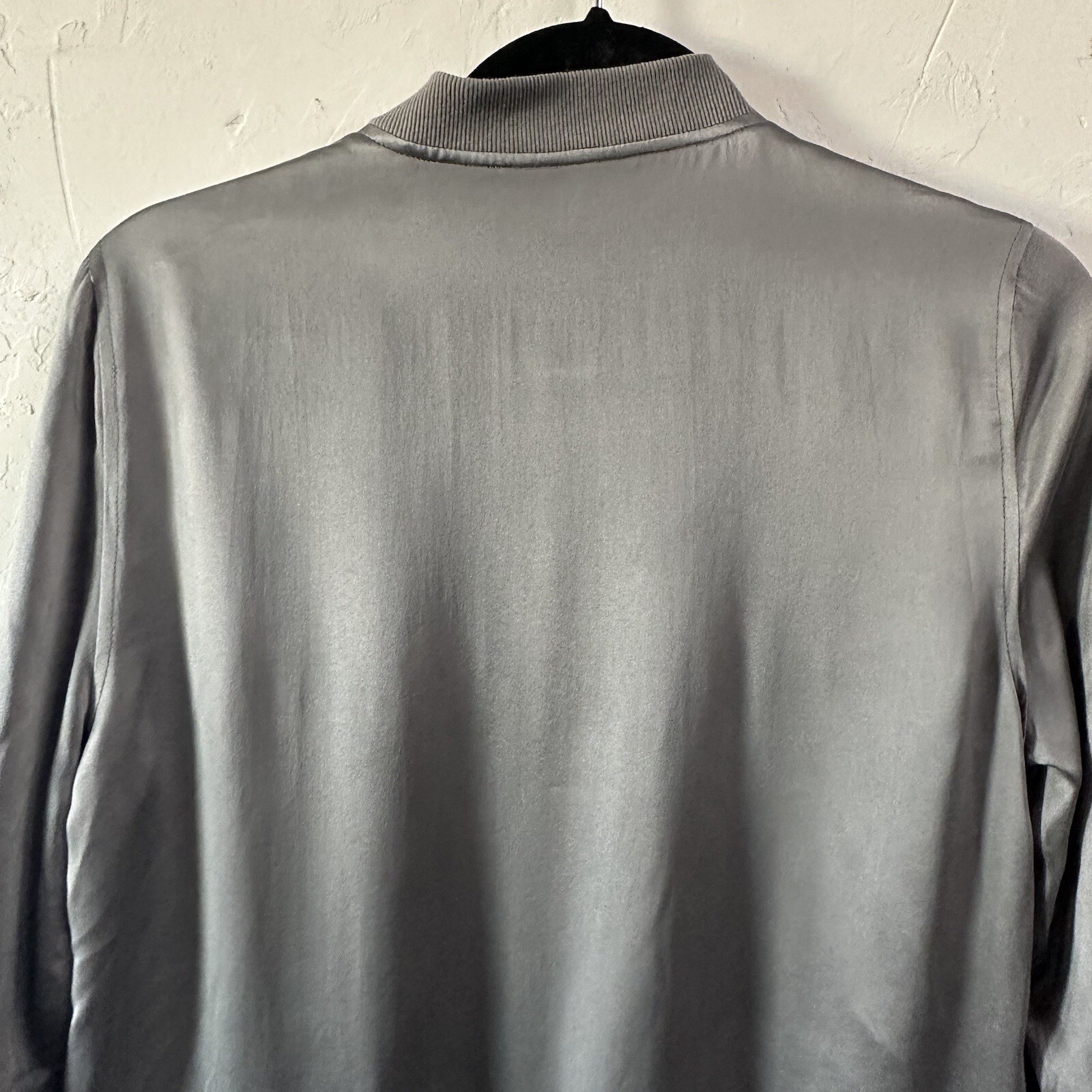 Equipment Womens Silk Satin Zip Up Bomber Jacket Gray Size X Small XS Career