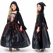 Disfraz de Bruja Disfraz Traje Calavera Falda Halloween Negro Terror Fiesta Niña Vestido