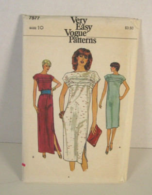 Very Easy Vogue Patterns 7577 Pullover Straight Dress w/Pockets Misses' 10 Uncut