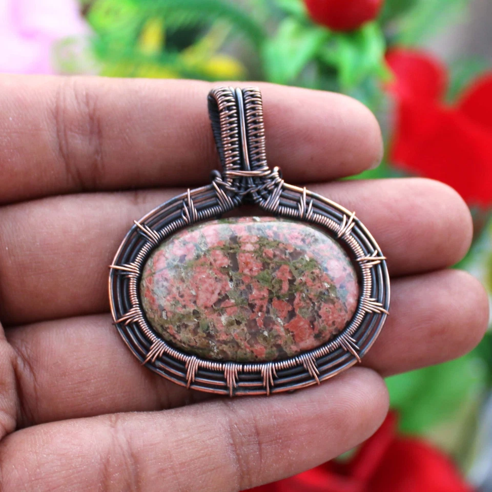 Colgante Unakita Piedras Preciosas Joyería Alambre de Cobre Envuelto Colgante Ropa Diaria Joyería Foto 4 de 4