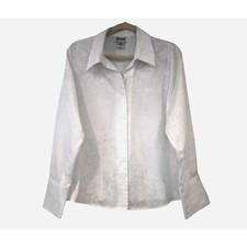 Joanna Vintage White Button-Down Dress Shirt Roses Bell Cuffs Size Medium