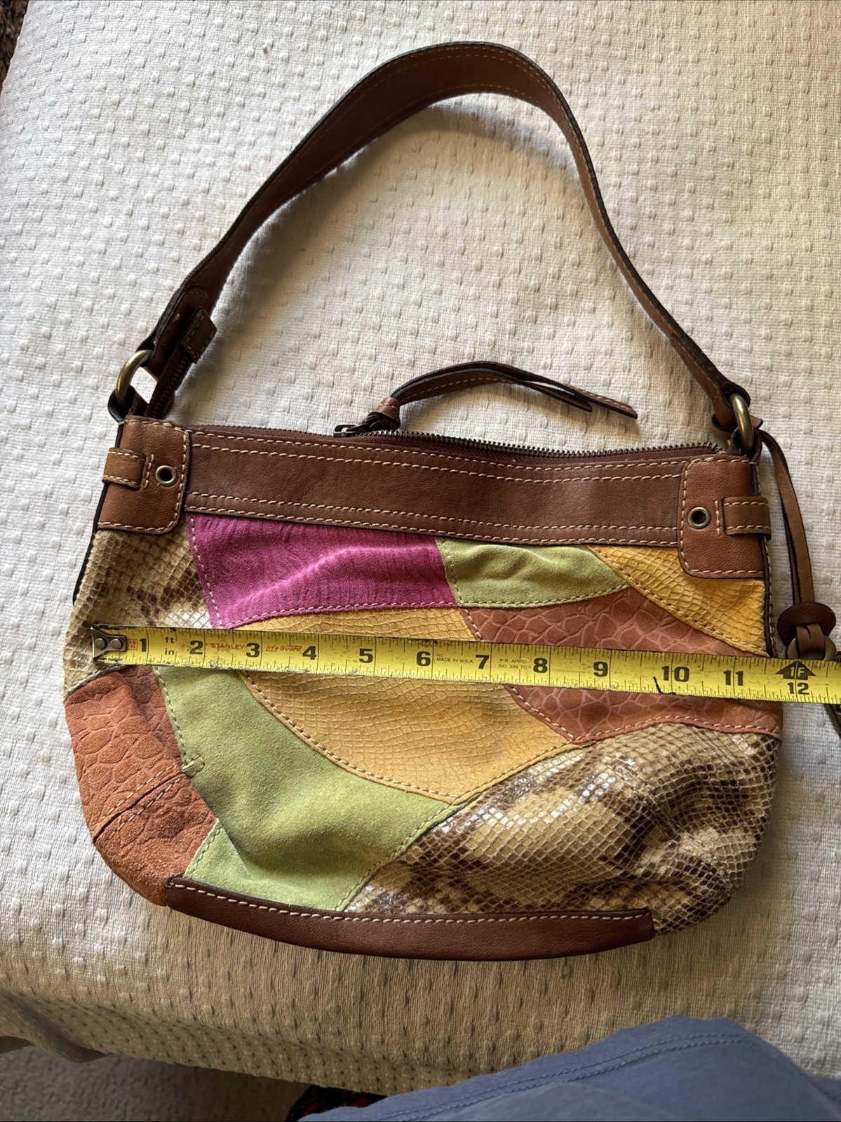 Fossil Patchwork Leather Suede Multicolor Shoulde… - image 6