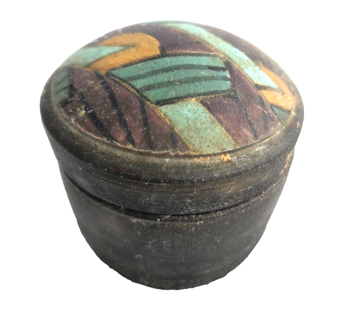 Vintage Pottery Hand Painted Geometric Lid Trinket Jar KW Marked - Picture 1 of 9