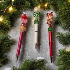 Three Embellished Christmas Bead Pens