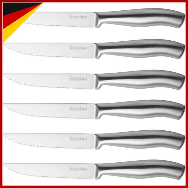 Steakmesser-Set 6-Teilig Extra Scharf Wellenschliff 12 Cm Rostfreier Stahl-image