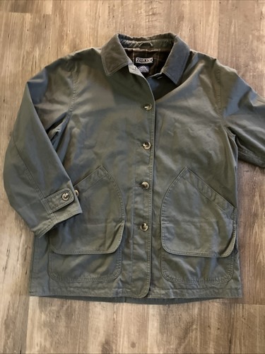 Lands' End Barn Coat Mens Large Green Canvas Field Jacket Corduroy Plaid Lined