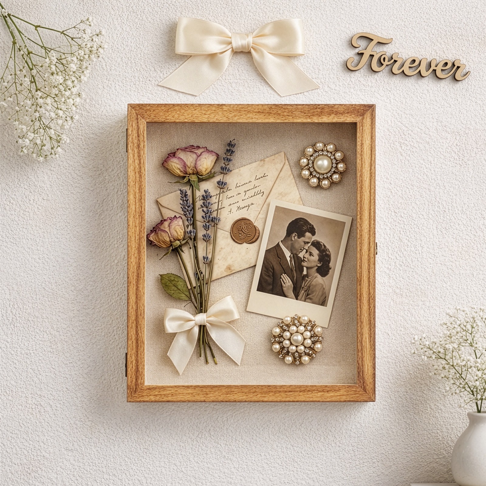 Shadow Box Display Case Rectangular Wooden Wall Mount Memory Box