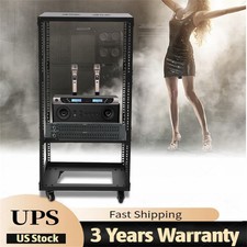 18U 4 Post Open Frame Network Server Rack Holder on Caters Adjustable 0-31.5"