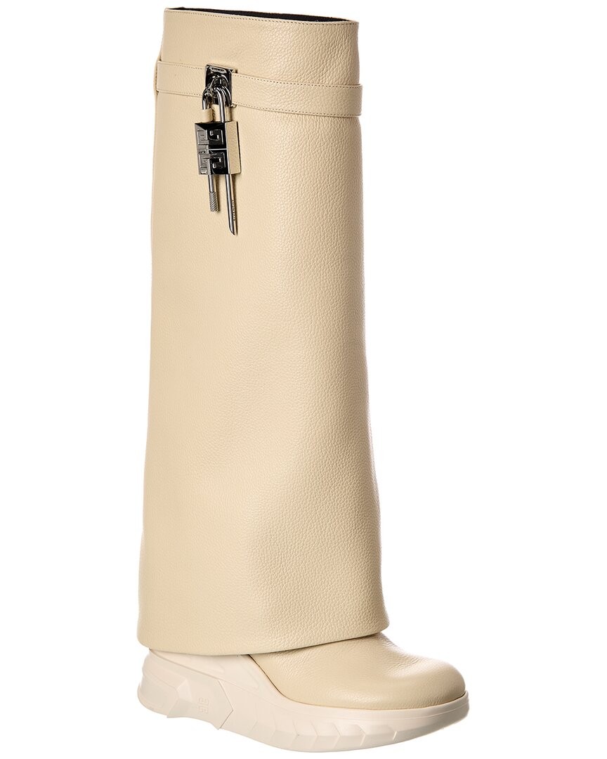 Givenchy Shark Lock Leather Knee-High Biker Boot Womens White 36 166890₽