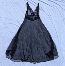 RARE Vintage Black Lace Sheer Nightgown 100 Nylon 51" Length Montgomery Wards