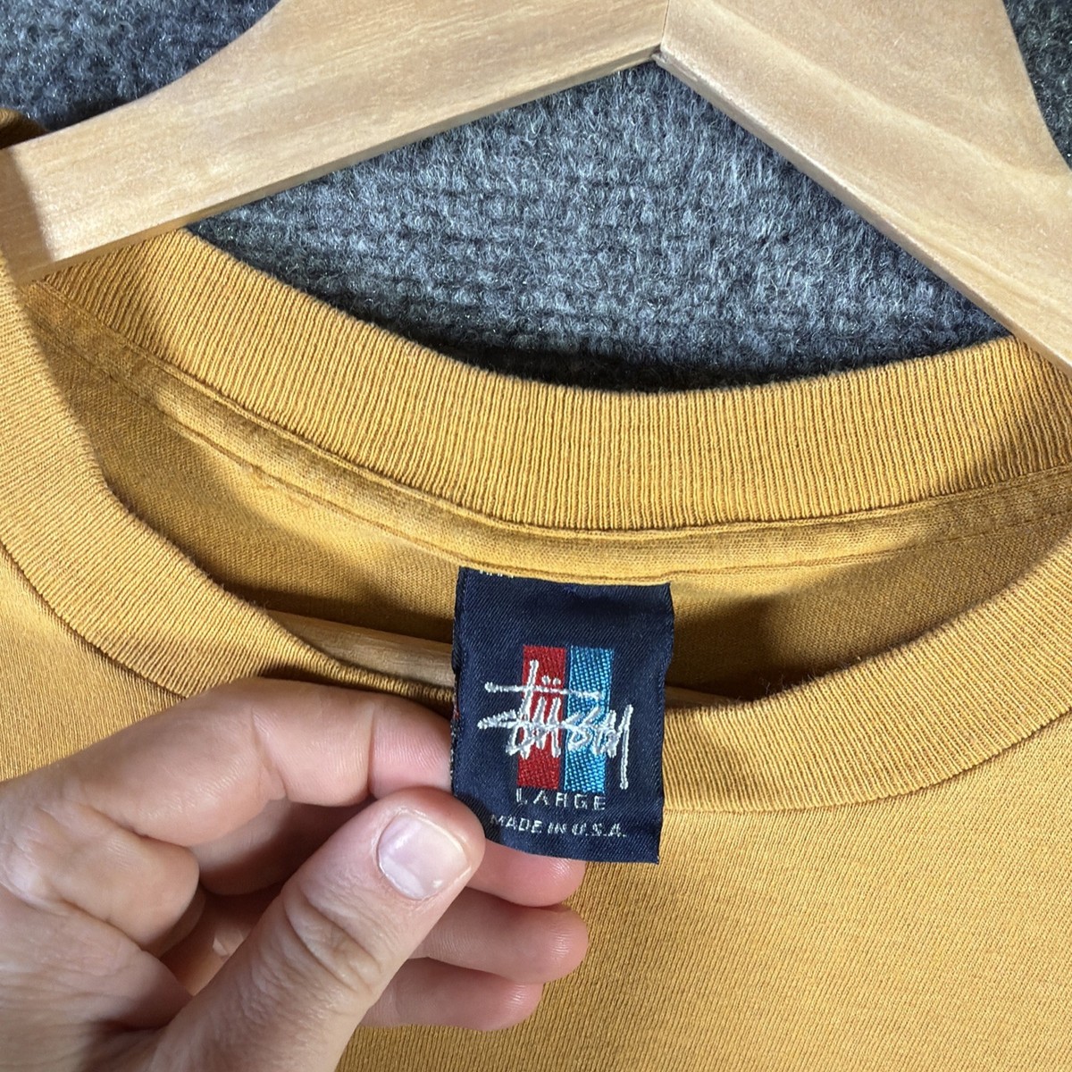 Vintage Stussy Shirt Mens Large Yellow 90s Skate Surf Saxophone