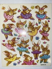Vintage BALLERINA BUNNIES Sticker Sheet Scrapbook Planner Craft Stickers