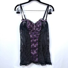 Victoria  s Secret Vintage Y2K Bustier Black Lace Purple Underlay 36C