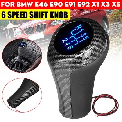 6 Speed Gear Shift Knob Shifter PU Leather Carbon Look For BMW E46 E90 E91 X1