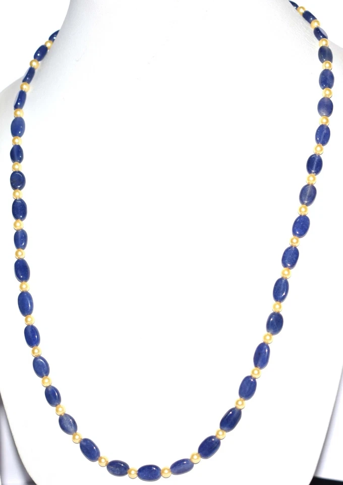 Blue Iolite - 珍珠宝石 3-4 毫米圆形椭圆形珠 12-40 英寸链项链 XD-3 — 第 2/4 张图片