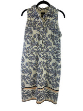 Ann Taylor Collared Sleeveless Dress White Blue Floral Button Preppy Womens 8