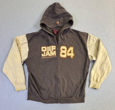 Def Jam University Hoodie Mens XL Brown Tan Full Zip 84 Rap Hip Hop Sweatshirt