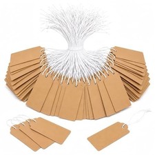 300 Pcs Small Price Tags Kraft Jewelry Tags Elastic String Writable Hang Tags