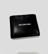 Balenciaga Black Wallet Grained Leather Trifold Coin Pocket  Card Holders