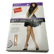 Hanes Naturally Bare Control Top Sheer Toe Pantyhose Bare Nude L Comfortsoft