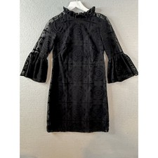 Calvin Klein Lace Velvet Burnout Party Dress Sz 6 Black Goth Wednesday Addams