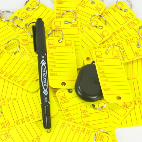 200-Pack Yellow PVC Key Tags with Labels, Rings & 2 Markers - Afbeelding 6 van 6