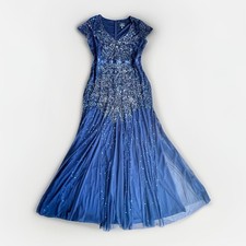 Adrianna Papell Formal Evening Ball Gown Sz 18 Beaded Sequin Navy V-neck Wedding