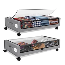 Under Bed Storage with Wheels 2Pack Underbed Containers Clear Lid & Label 60L