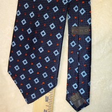 ECHO MEN'S TIE NECKTIE blue GEOMETRIC PRINT 100% SILK - MADE IN USA