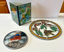 3 Vintage Sun Catchers-Stained Glass: Blue Birds, Song Birds