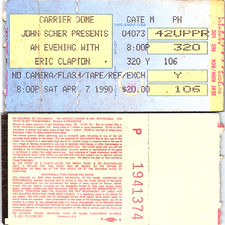 ERIC CLAPTON CONCERT TICKET STUB, 4/07/1990, CARRIER DOME