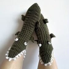 Funny Handmade Alligator Crocodile Adult Knit Socks
