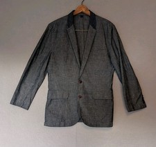 J.CREW Ludlow Navy Blue Grey Chambray Blazer Cotton Unstructured Men Small 38R