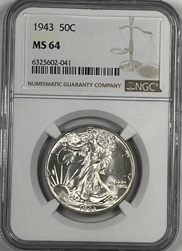 1943 Walking Liberty Half Dollar : NGC MS64 Blazing White