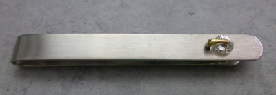 Original Designer Edelstahl Steel Krawattennadel m. in Gold gefasst Zirkon neuw.
