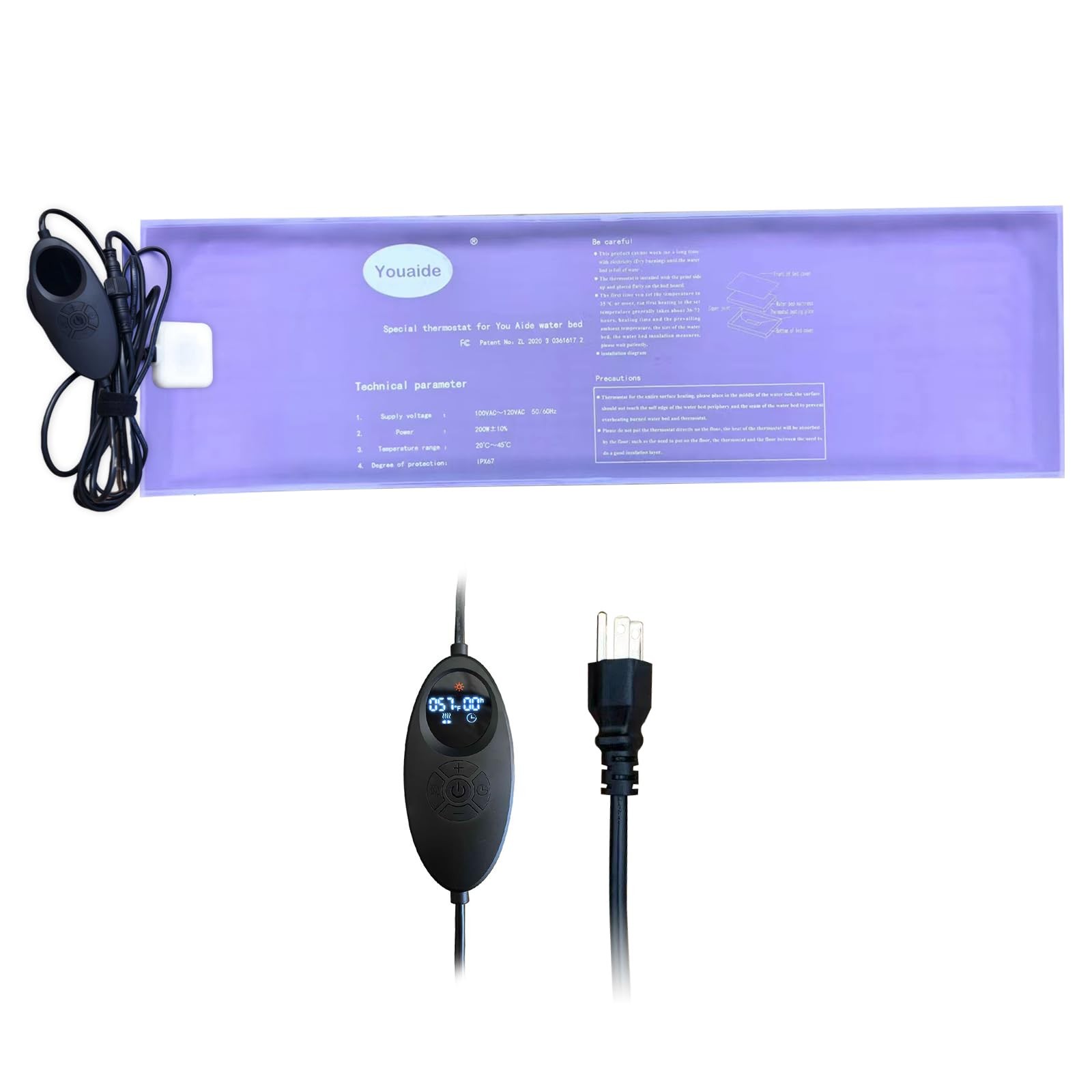 Smart Waterbed Heater with LED Digital Controller, 250W Waterbed Heating Pad ...