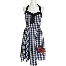 Retro Black White Gingham Halter Fit & Flare Sun Dress by Eva Rose Sz L