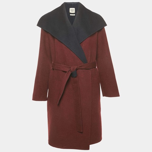 Hermes BurgundyBlue Cashmere Felt Belted Coat L