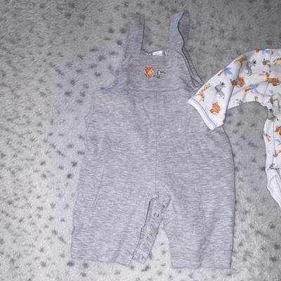 Kissy Kissy 0-3M Gray Safari Animal Bodysuit & Overalls Set Cotton