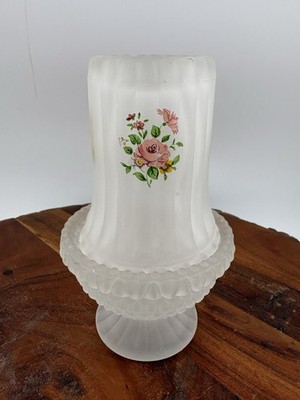 Vintage Frosted Glass Fairy Lamp With Roses Decal Made In  display picture 1