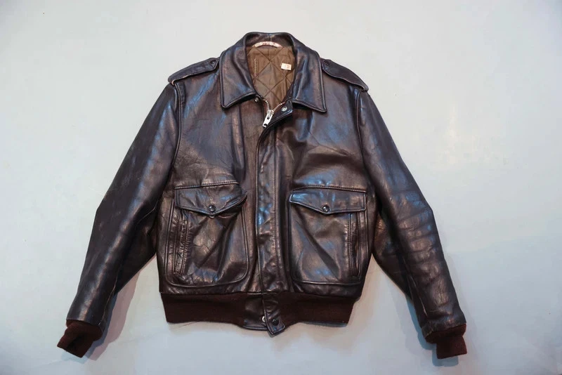 Chaqueta de cuero de bombardero de vuelo marrón vintage años 70 Schott IS-674-MS Steerhide A2"L