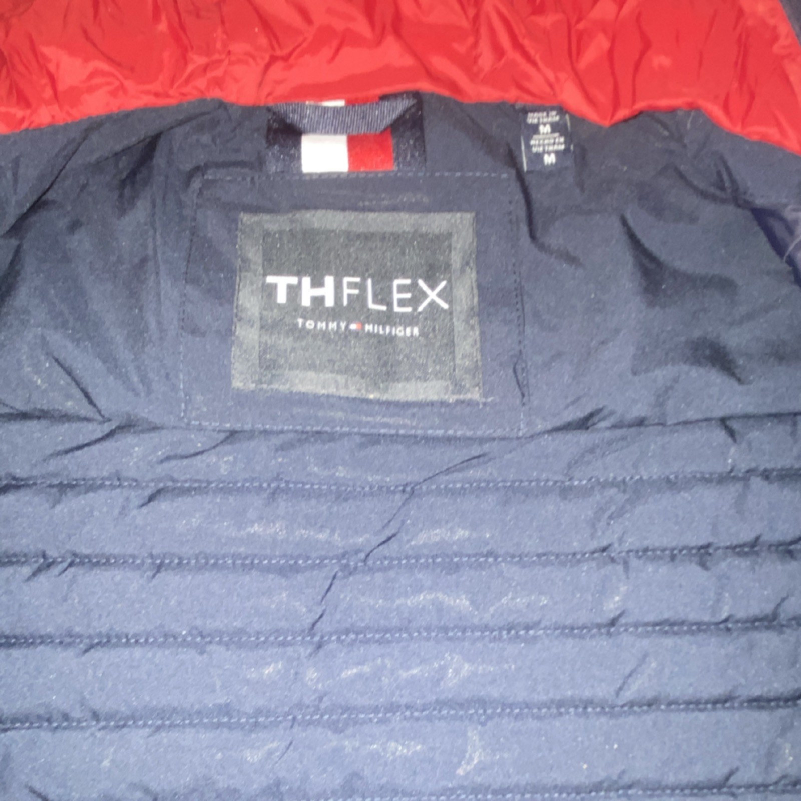 Tommy Hilfiger Men's Hooded Puffer Jacket Navy Red Full Zip Size M thumbnail 2