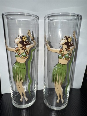 Vintage Hula Dancer Ladies Ice Tea Glasses 7'' (Set of 2)