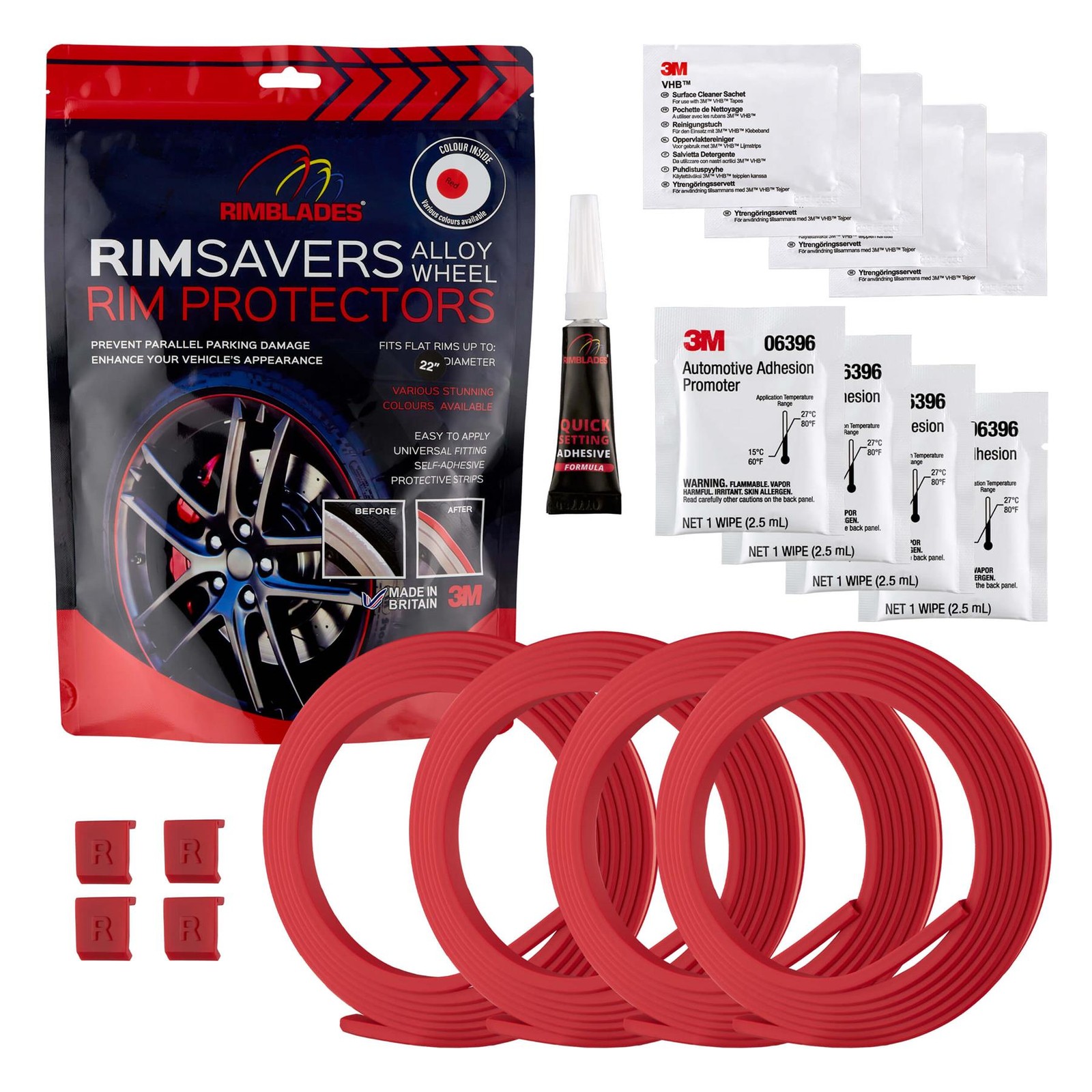 4x Rimblades Red Rim Protectors For Alloy Wheels Rimsaver Flat Edge Guard Set