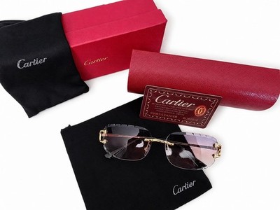 Cartier Big C Diamond Cut pink Fade Frameless Lens Gold Frame