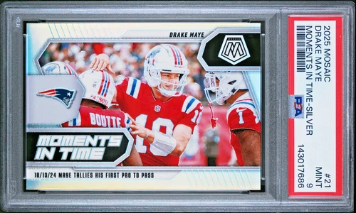Drake Maye 2025 Mosaic Moments in Time Silver Prizm PSA 9 Pop 1 #21 Patriots