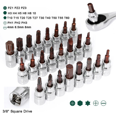 Screwdriver Bit 3/8 Inch Driver Wrench Torx, Hex, Cross, Slot, Pozi Ratchet Bits