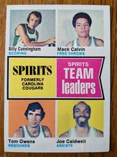 SPIRITS/COUGARS TEAM LEADERS, 1974-75 TOPPS #221, BILLY CUNNINGHAM, CALVIN