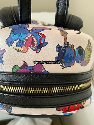Disney Loungefly Rare Heart Logo Lilo & Stitch Floral Print Mini Backpack Disney Loungefly Costume Stitch Mini Backpack HEART LOGO  main image 2